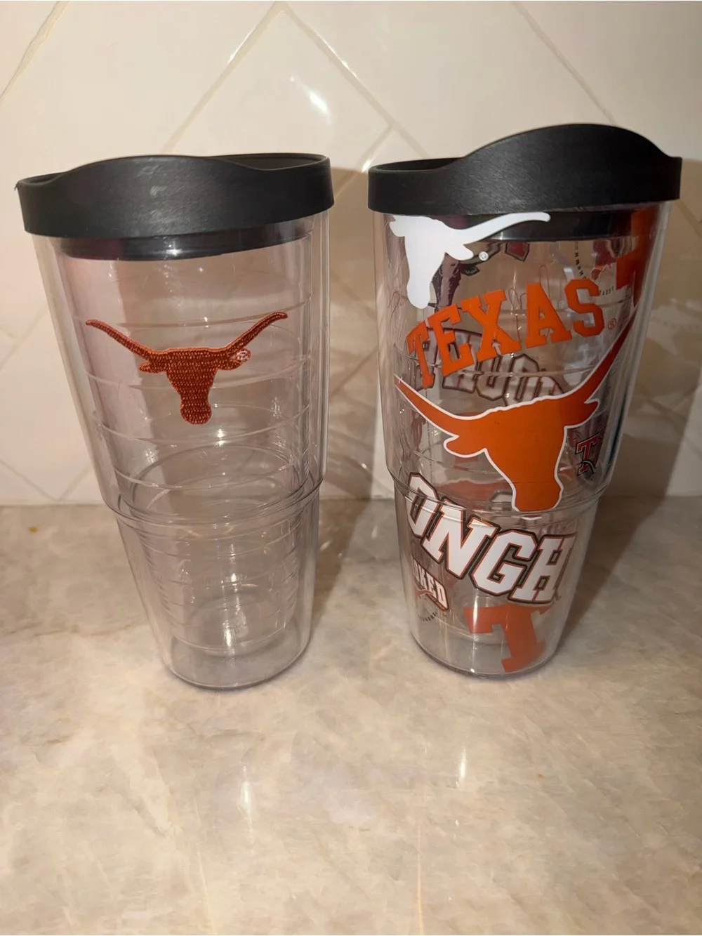 2 Tervis Texas Longhorn Clear Lidded 24 oz Tumblers